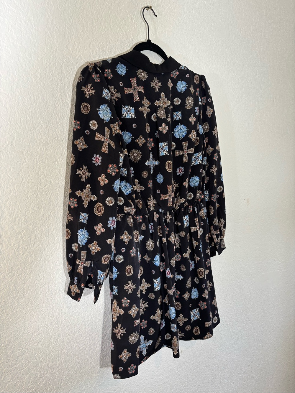 NWT Line & Dot Black Jewel Print Rhinestone Collar Long Sleeve Mini Dress Small - Picture 12 of 14